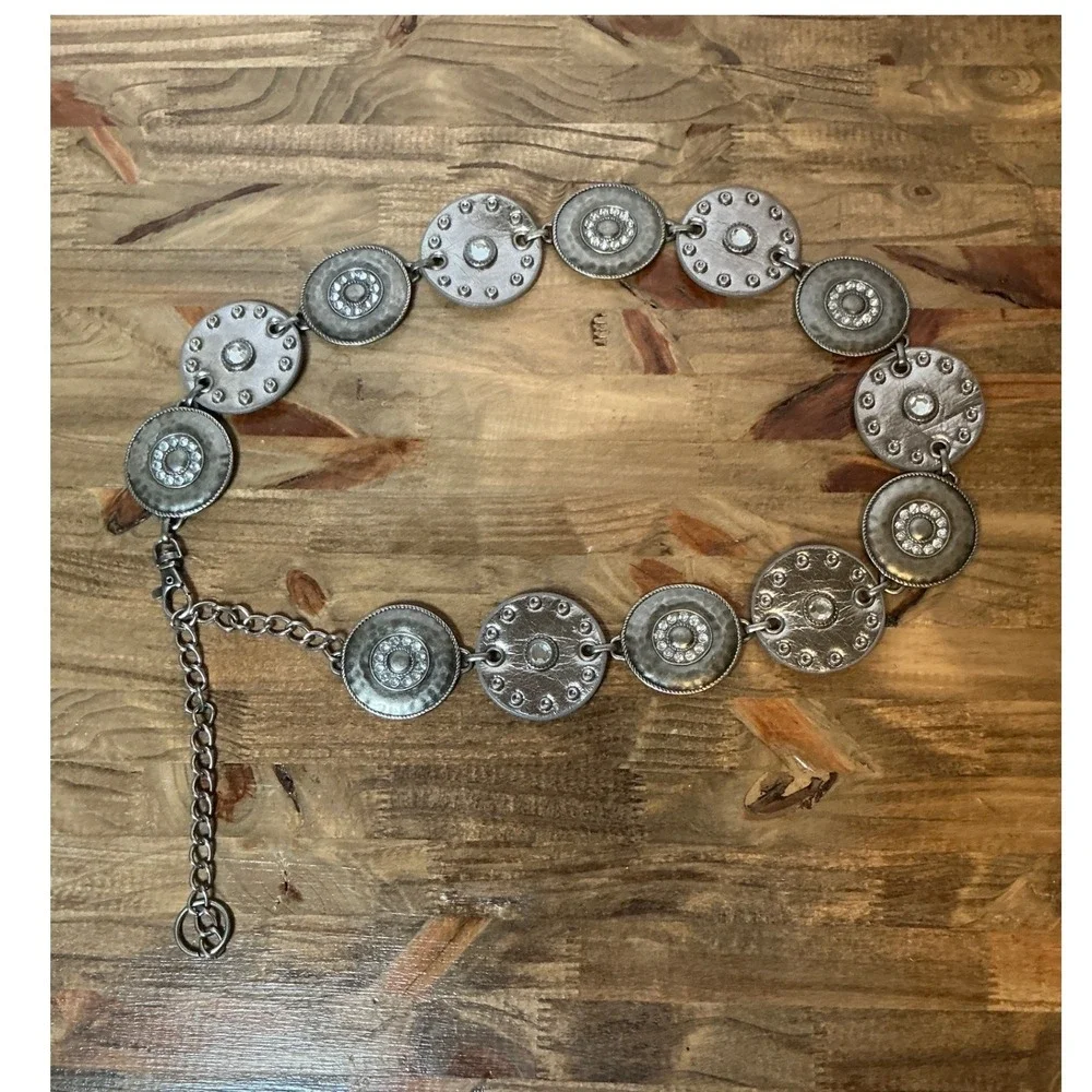 Chain Belt Women One Size Silver Medallion Rhinestone Boho Western